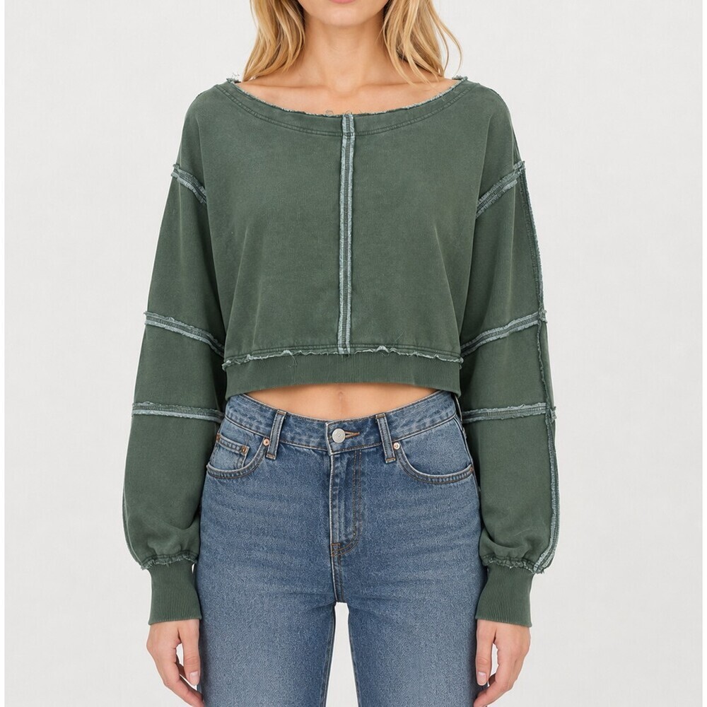 Free People All That Sweatshirt Forest Olive Green - Size Small